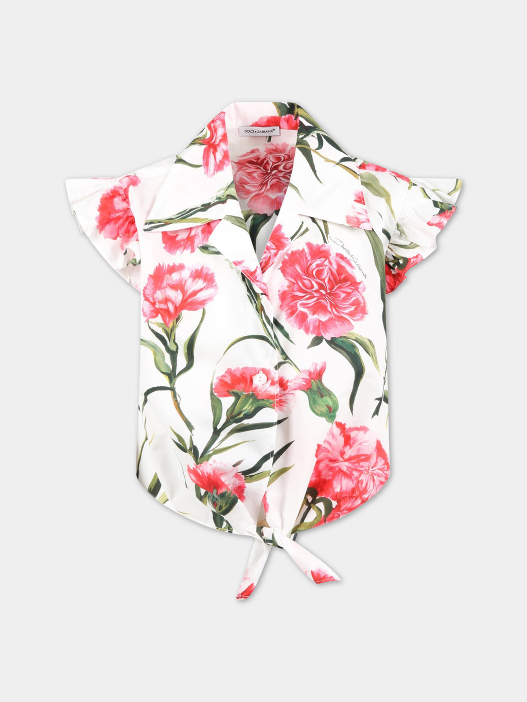 Camicia bianca per bambina con garofani rosa